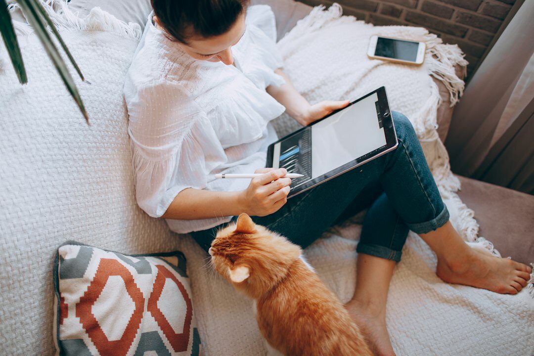 woman reading blog on tablet