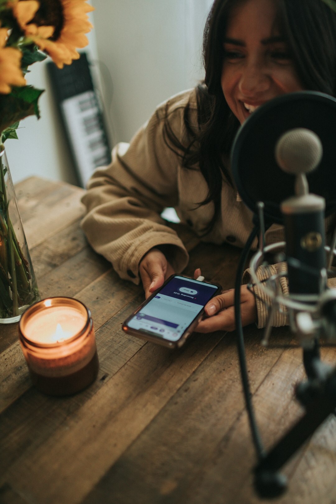 podcast guest speaking into microphone